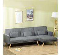 HOMCOM Canapé d'angle 3 places convertible avec accoudoirs chaise longue 3 coussins en bois massif et tissu gris Description:Laissez-vous séduire par le charme cosy et zen de ce superbe canapé d'angle