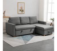 HOMCOM Canapé d'angle 3 Places Convertible - méridienne réversible - Coffre de Rangement intégré - garnissage Mousse Haute densité 24D - Tissu Polyester Aspect Lin Gris Description:Ce magnifique canap