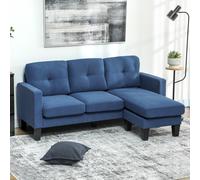 HOMCOM Canapé d'angle 3 Places méridienne réversible droite ou gauche, salon, grand confort, dossier capitonné, bleu