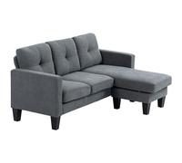 HOMCOM Canapé d'angle 3 Places méridienne réversible Droite ou Gauche, Salon, Grand Confort, Dossier capitonné, Gris