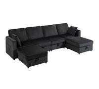 HOMCOM Canapé d'angle 4 places en forme de U avec coffre de rangement 306 cm