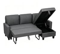 HOMCOM Canapé d'angle avec fonction couchage - Canapé en forme de L avec coffre de lit - Gris foncé