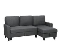 HOMCOM Canapé d'angle avec fonction couchage en forme de L 3 places avec coffre de lit, aspect lin, canapé-lit extensible avec méridienne convertible pour appartement, salon, gris foncé