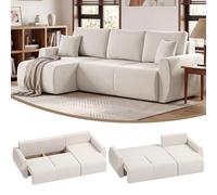 HOMCOM Canapé d'angle avec fonction couchage en forme de L, canapé 3 places avec méridienne réversible, canapé-lit 2 en 1 avec coussin, housse en velours, canapé-lit pour salon, blanc crème, fabriqué