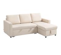 Canapé d'angle convertible - HOMCOM - modulable - méridienne réversible, coffre de rangement et 3 coussins de dossier - crème