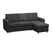 HOMCOM Canapé d'angle Convertible canapé lit canapé 3 Places modulable avec méridienne réversible, Coffre de Rangement intégré et 3 Coussins de Dossier, Tissu Aspect Lin, Noir