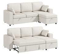 HOMCOM Canapé d'angle Convertible en Chenille, 3 Places, 225 cm, Beige