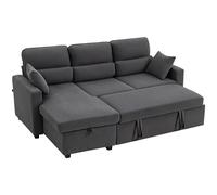 HOMCOM Canapé d'angle convertible en velours côtelé, canapé-lit 3 places avec rangement caché, coussins, 205x135x76cm, gris
