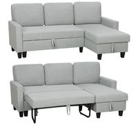 HOMCOM Canapé d'angle Convertible Réversible 3 Places 197 cm Gris Clair | Canapé-Lit, Méridienne, Coffre de Rangement, Coussins Lavables, Tissu Aspect Lin, Sofa Moderne, Salon, Bureau, Appartement