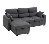 Canapé d'angle convertible - HOMCOM - 3 places - chaise longue, rangement caché, coussins - velours côtelé - 205x135x76cm - gris
