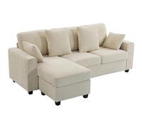 HOMCOM Canapé d'angle en forme de L de 235,5 cm, 3 places, avec méridienne réversible, tissu velours à pois, assise large et profonde, pour salon, beige