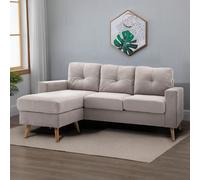 HOMCOM Canapé d'angle en Tissu de Lin, canapé 3 Places, Chaise Longue Reversible Gauche ou Droite, 193 cm, Design scandinave, pour salon, Appartement, Petit Espace, Pieds en bos Massif, Gris Clair Des