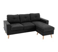 HOMCOM Canapé d'angle en Tissu de Lin, canapé 3 Places, Chaise Longue Reversible Gauche ou Droite, 193 cm, Design scandinave, pour Salon, Appartement, Petit Espace, Pieds en Bois Massif, Noir