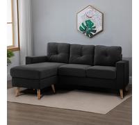 HOMCOM Canapé d'angle en tissu de lin forme L design scandinave pour salon appartement petit espace 193x136x85cm noir