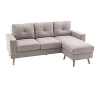 HOMCOM Canapé d'angle en Tissu Lin Canapé 3 Places Scandinave Gris Clair