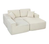 HOMCOM Canapé d'angle modulable 2 en 1, 267cm, canapé-lit 3 places en velours côtelé, larges assise et accoudoirs, crème