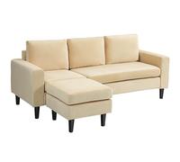 HOMCOM Canapé d'angle modulable canapé 3 Places avec Pouf et 3 Coussins, Pieds en Bois, Tissu Effet Velours pour Salon, Chambre à Coucher, Bureau, 186 x 121 x 82 cm, Beige