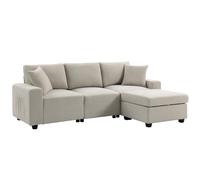 HOMCOM Canapé d'angle modulaire 3 places en lin, assise épaisse, beige