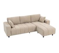 HOMCOM Canapé d'angle réversible, 242 cm, canapé 3 Places modulaire, méridienne, 2 oreillers, Coussin à Ressorts, Assise intégrée, Cadre en Acier, Tissu Aspect Lin, pour Salon, Petit Espace, Beige