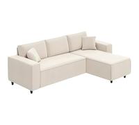 HOMCOM Canapé d'angle réversible en Velours côtelé, 241x153x83cm, canapé 3 Places en L avec Coussin à Ressorts, Style Moderne, Charge maximale 450Kg, pour Salon et Chambre, crème