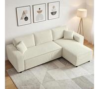 HOMCOM Canapé d'angle Réversible en Velours Côtelé 241x153x83cm en L Crème | Canapé 3 Places, Coussin à Ressorts, Style Moderne, Charge Max. 450Kg, pour Salon et Chambre