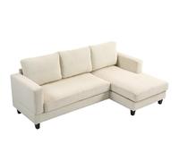 HomCom Canapé d'angle 3 places en velours côtelé, méridienne, coussin à ressorts épais, 214cm, beige