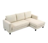 HomCom Canapé d'angle 3 places en velours côtelé, méridienne, coussin à ressorts épais, 214cm, beige