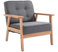 HOMCOM Canapé Individuel Fauteuil Lounge Chaise rembourrée avec accoudoirs Cadre en Bois Lin Gris 64,5 x 70 x 74 cm