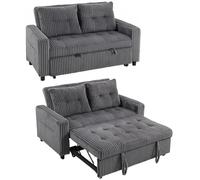 HOMCOM Canapé-lit 2 places 157 x 190 cm avec fonction de sommeil, dossier réglable, canapé avec coussin, aspect velours côtelé, canapé-lit avec poche latérale pour salon, gris foncé