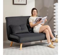 HOMCOM Canapé-lit 2 places, canapé-lit, convertible en lit, dossier réglable, revêtement en tissu, cadre en métal, Gris