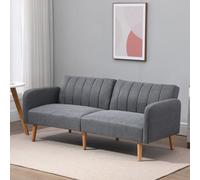 HOMCOM Canapé-Lit, 2 Places en Tissu, Canapé avec Fonction de Couchage, Polyester Style Lin, Bois de Caoutchouc, 173 x 75 x 73 cm, Gris