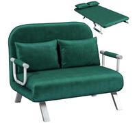 HOMCOM Canapé-lit 2 Places, Fauteuil Convertible avec Dossier réglable en 5 Positions, Chaise Longue avec 2 Coussins Inclus, canapé en revêtement Aspect suède déhoussable, 111x80x78cm, Vert