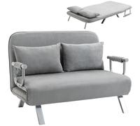 HOMCOM Canapé-lit 2 Places, Fauteuil Convertible avec Dossier réglable en 5 Positions, Chaise Longue avec 2 Coussins Inclus, canapé en revêtement Aspect suède déhoussable, 111x80x78cm, Gris Clair