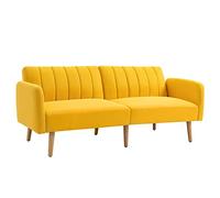 HOMCOM Canapé lit 2 places tissu avec dossier réglable en 3 positions Accoudoirs amovibles et pieds en bois Canapé Double moderne pour salon de bureau 173 x 75 x 73 cm Jaune