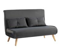 HOMCOM Canapé-lit 3 en 1, 2 places, pliable, 190 x 120 cm, avec dossier réglable en 5 niveaux, coussin lombaire et aspect velours pour salon, gris foncé