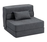 HOMCOM Canapé-lit 3 en 1, pliable, avec fonction lit, coussin lombaire, fauteuil de relaxation, aspect flanelle, pour salon, gris foncé