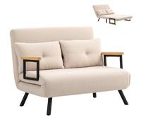 HOMCOM Canapé-lit 4 en 1, 2 places, pliable, 183 x 98,5 cm, avec dossier réglable en 5 positions, coussin lombaire et aspect polaire pour salon, beige