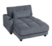 HOMCOM Canapé-lit avec coussin, mousse, convertible en lit, porte-gobelet, gris