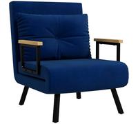 HOMCOM Canapé-lit avec dossier réglable en 5 niveaux, canapé-lit simple pliable avec coussins pour le salon, en tissu rembourré, acier et bois, 63x73x81 cm, bleu