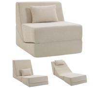 HOMCOM Canapé-Lit Convertible 1 Place 3 en 1 Compressé, Assise Large, Beige | Chauffeuse Pliante en Chenille, Matelas d'Appoint, Coussin et Dossier, Sans Montage, pour Salon, Chambre, Petit Espace