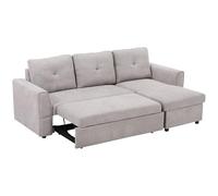 HOMCOM Canapé-lit d'angle avec fonction lit, canapé 3 places, avec espace de rangement, chaise longue, rembourré, aspect lin, pour salon, gris
