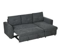 HOMCOM Canapé-lit d'angle avec fonction lit, canapé 3 places, avec espace de rangement, chaise longue, rembourré, aspect lin, pour salon, gris foncé