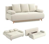 HOMCOM Canapé-lit futon 3 Places en Velours côtelé, Dossier réglable, Rangement caché, Beige