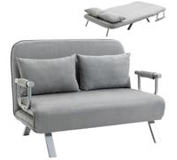 HOMCOM Canapé-lit canapé Convertible 2 Places déhoussable Grand Confort 2 Coussins fournis Pieds accoudoirs métal suède Gris Clair