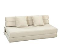 HOMCOM Canapé-Lit Pliant 2 en 1, Chauffeuse 2 Places Convertible Velours Côtelé, Matelas Pliable, Coussin Épais Dossier Oreillers Poches Latérales, Entièrement Compressé Aucun Assemblage Requis, Crème