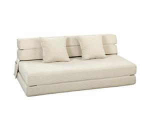 HOMCOM Canapé-Lit Pliant 2 en 1, Chauffeuse 2 Places Convertible Velours Côtelé, Matelas Pliable, Coussin Épais Dossier Oreillers Poches Latérales, Entièrement Compressé Aucun Assemblage Requis, Crème
