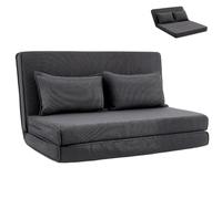 HOMCOM Canapé-Lit Pliant 2 Places Convertible Velours Côtelé Gris Foncé | Chauffeuse, Matelas Pliable, Dossier Réglable, Assise Large, Coussin Épais, 2 Oreillers, pour Salon Chambre Bureau
