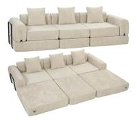 HOMCOM Canapé-Lit Pliant 245 cm 3 Places Compressé Modulaire Chenille | Canapé Convertible, Assise Large, 3 Coussins, Cadre en Acier Charge Max. 600 Kg, pour Salon, Chambre, Appartement, Beige