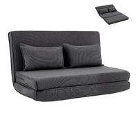 HOMCOM Canapé-Lit Pliant, Chauffeuse 2 Places Convertible Velours Côtelé, Matelas Pliable, Dossier Réglable, Assise Large, Coussin Épais et 2 Oreillers, pour Salon, Chambre et Bureau, Gris Foncé