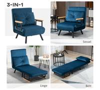 HOMCOM Canapé-Lit Relaxsessel avec Fonction de Couchage Dossier Réglable en Velours Bleu 63x73x81cm